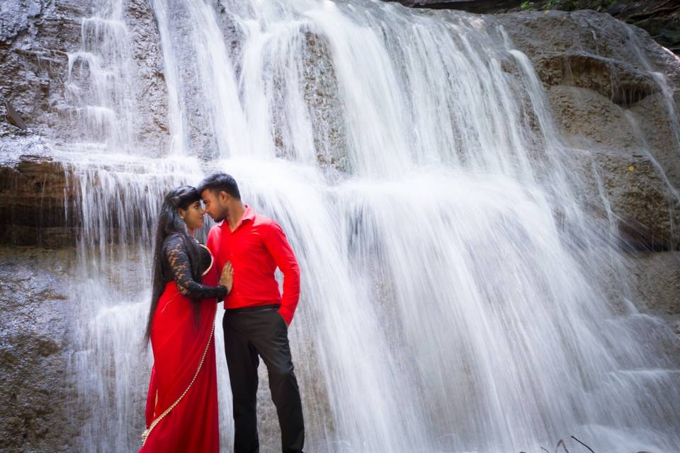 By the waterfall