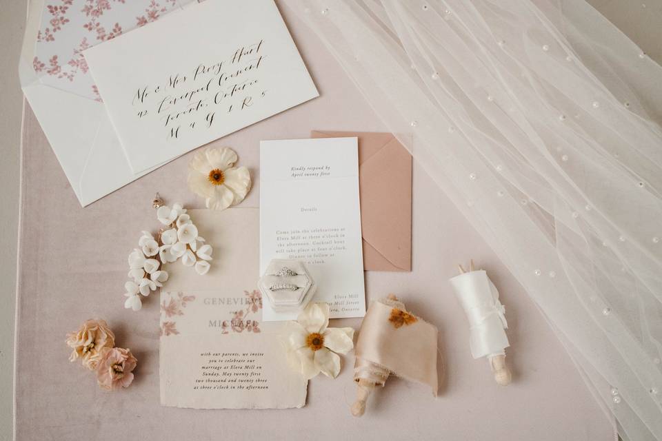 Wedding details flat lay