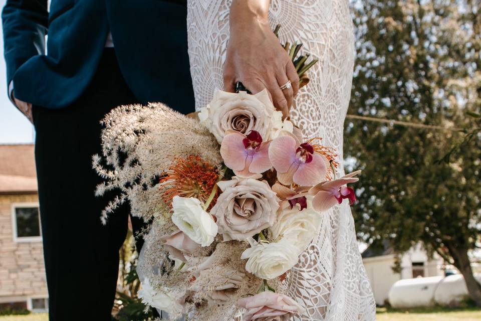 Dress details bouquet details