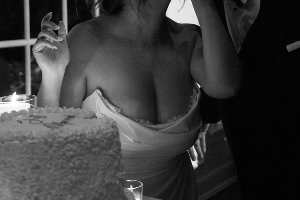 Bride and Groom cake kissing