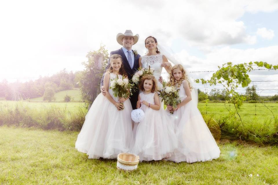 Family bride groom field