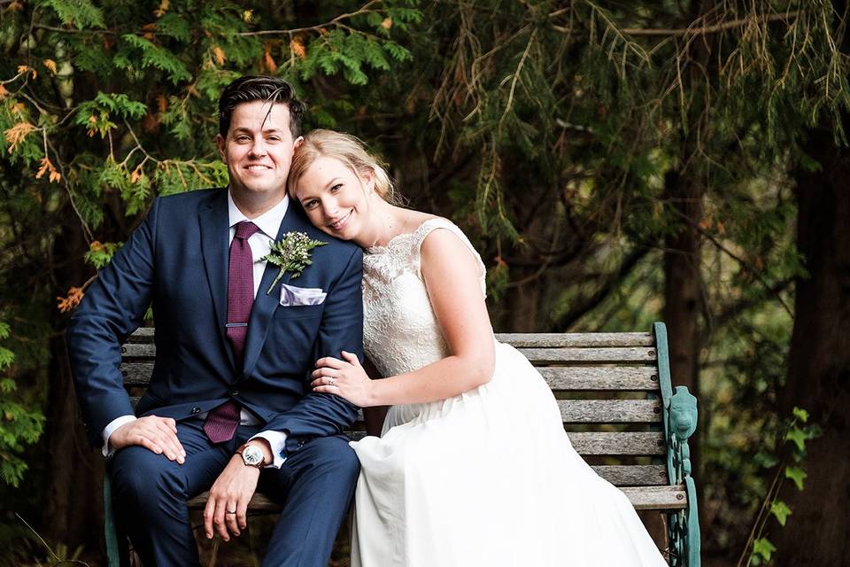 Bride and groom bench