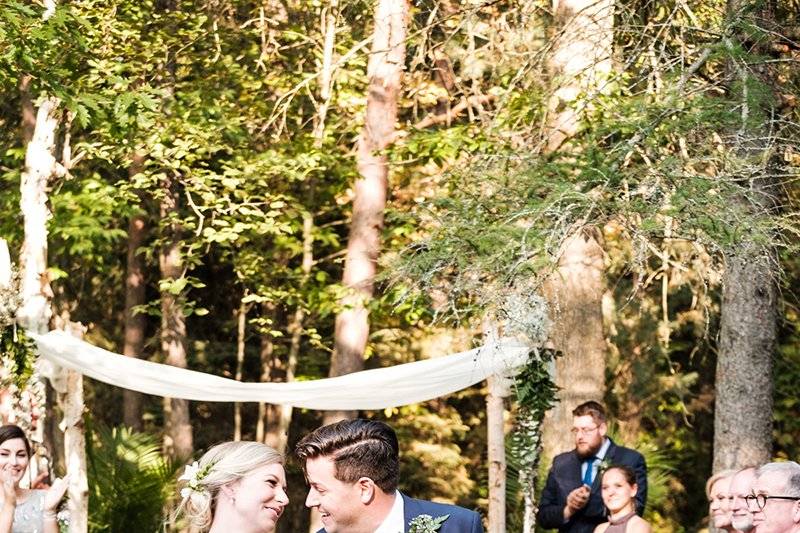 Driveway bride and groom