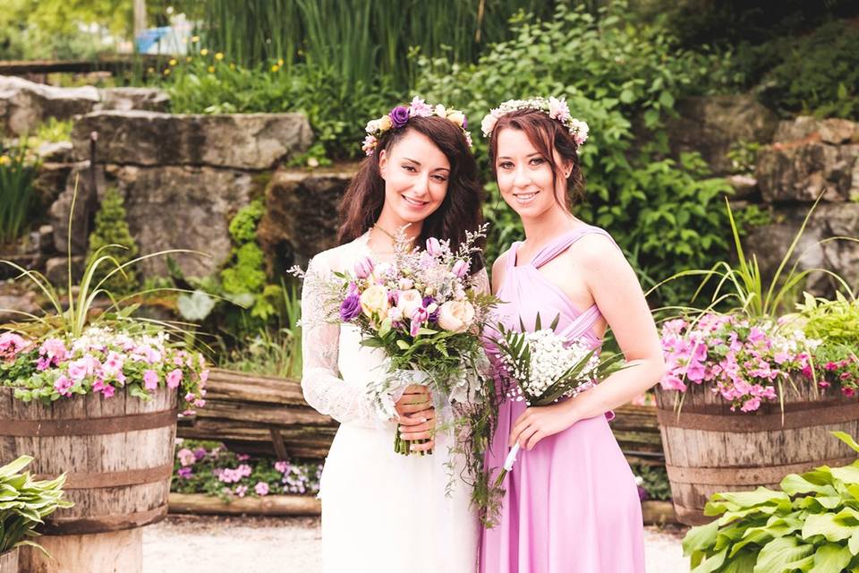 Bride and bridesmaid