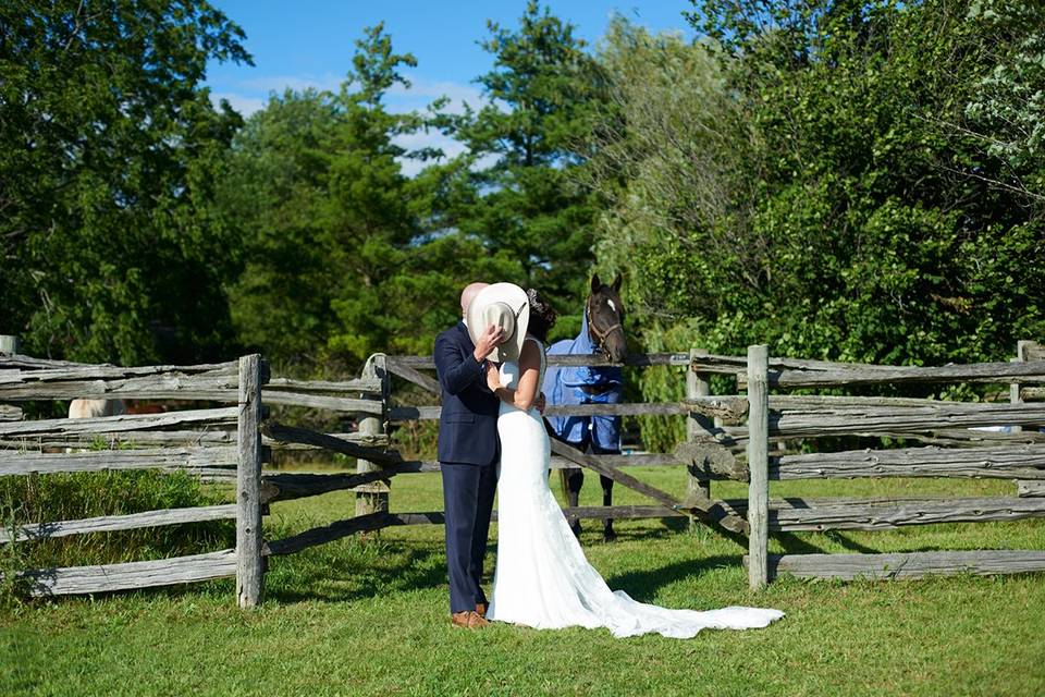 Family bride groom field