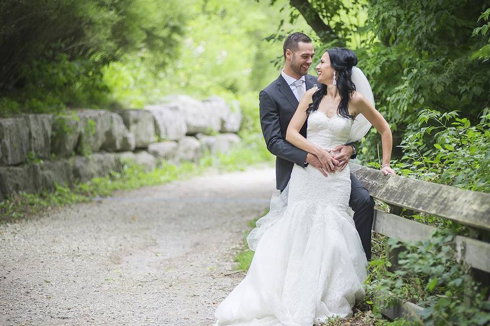 Garden bride and groom