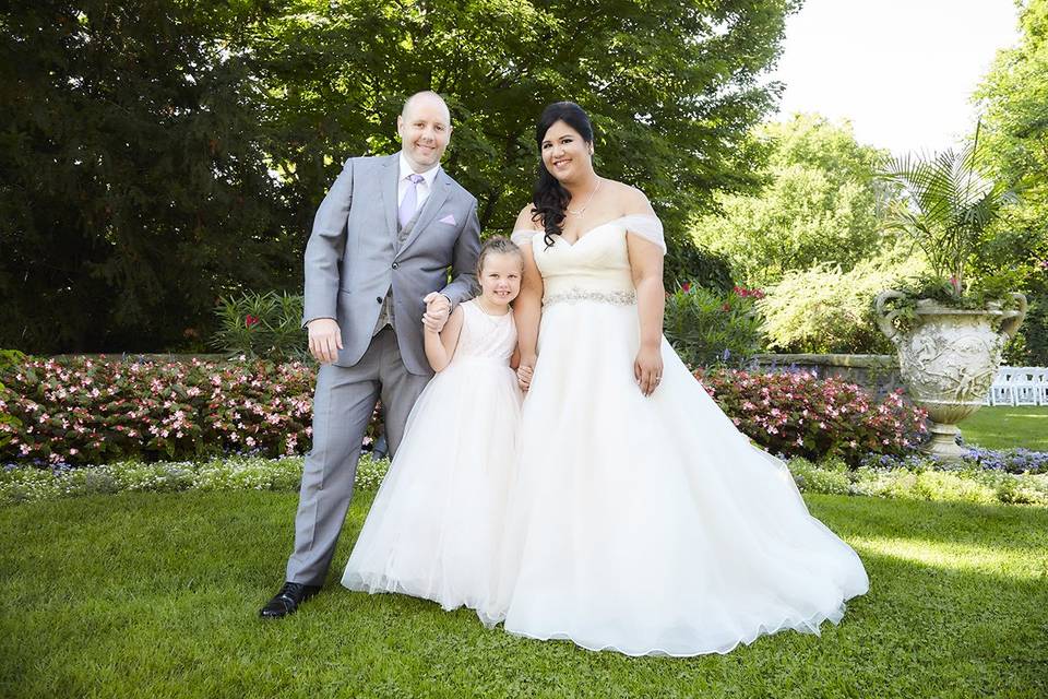 Bride groom flower girl