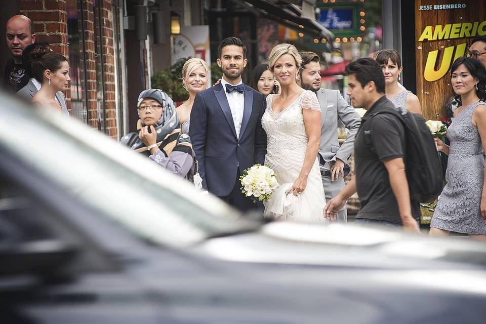 Downtown bride groom