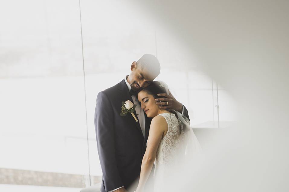 Romantic moment bride groom