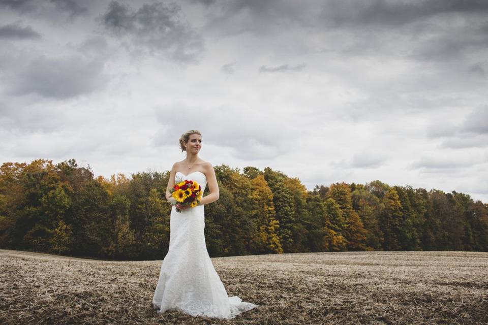 Sky bride sunflowers gown