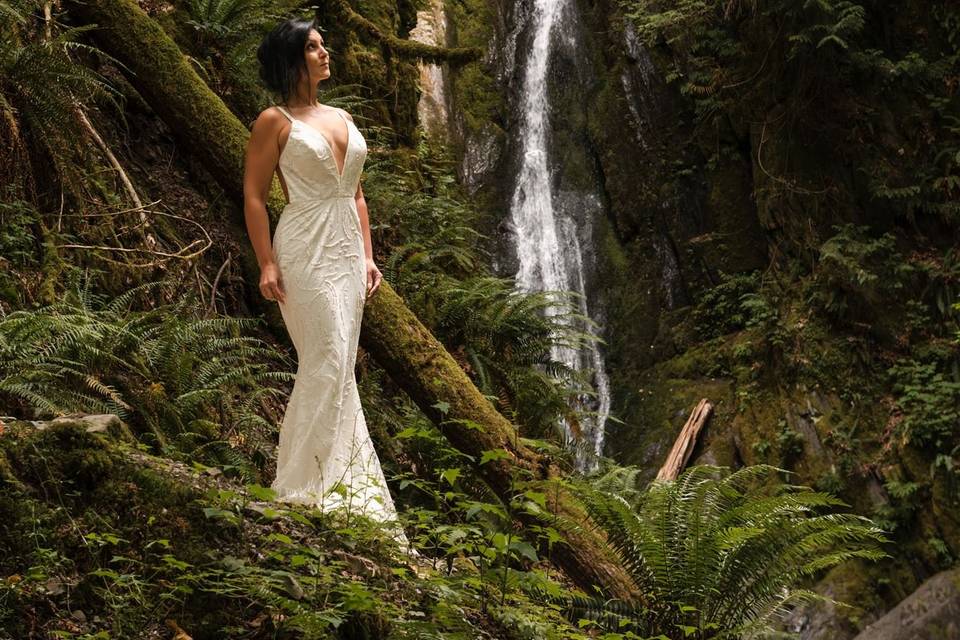 Bride and waterfall