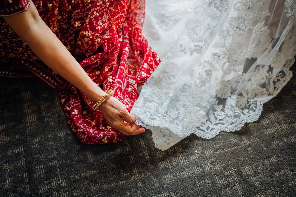 Touching the dress