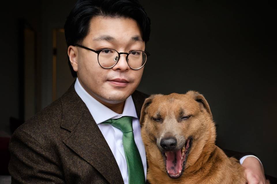 Groom Jason and his dog