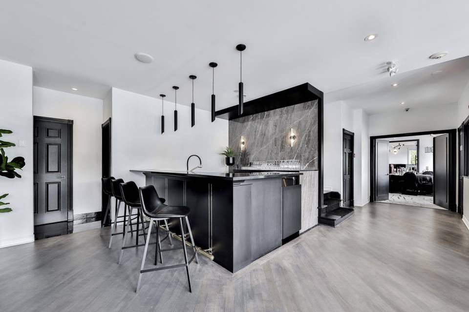 Pendant lights over bar