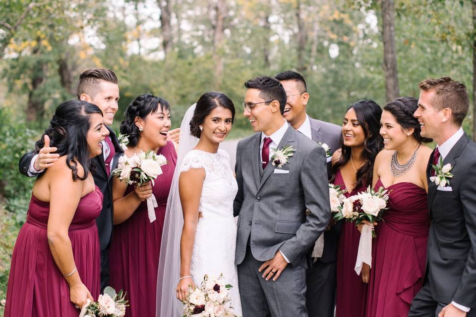 The couple with their wedding party