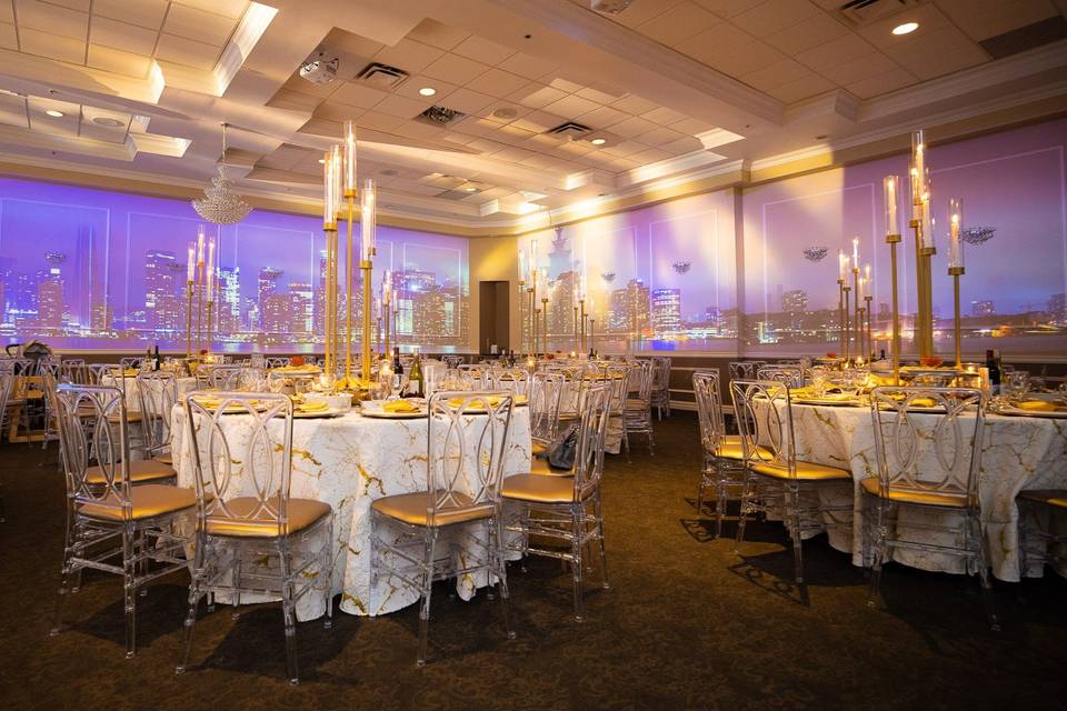 Wedding reception with purple lights