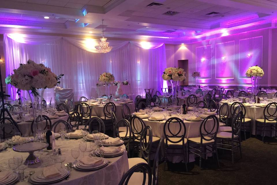 Wedding reception with purple lights
