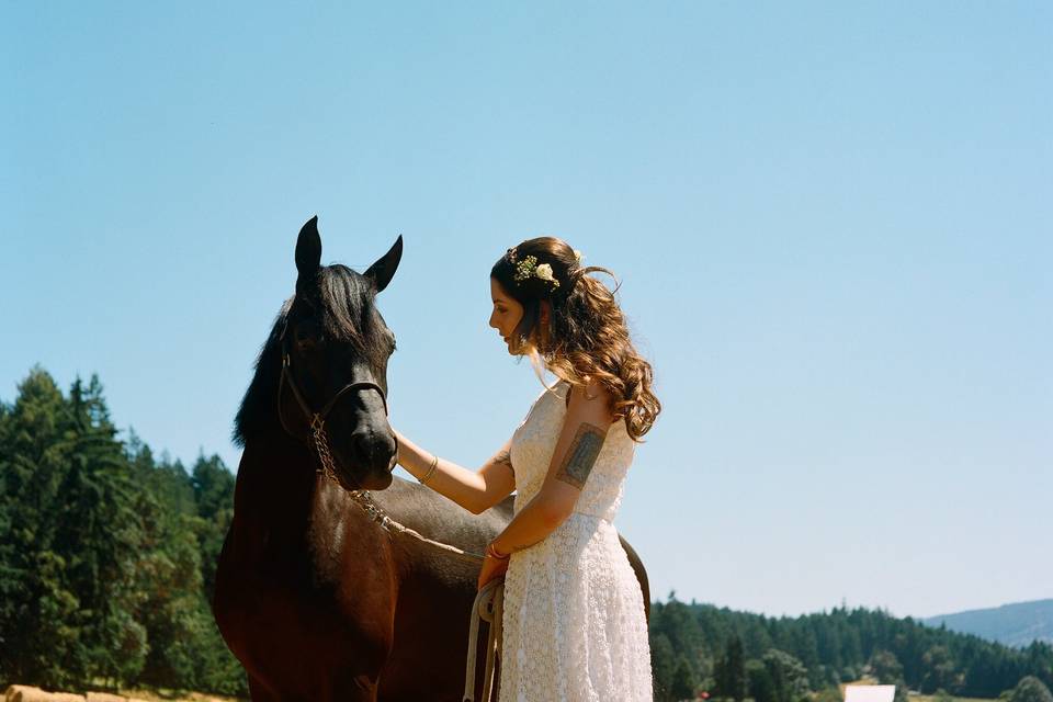 Bride with horse.