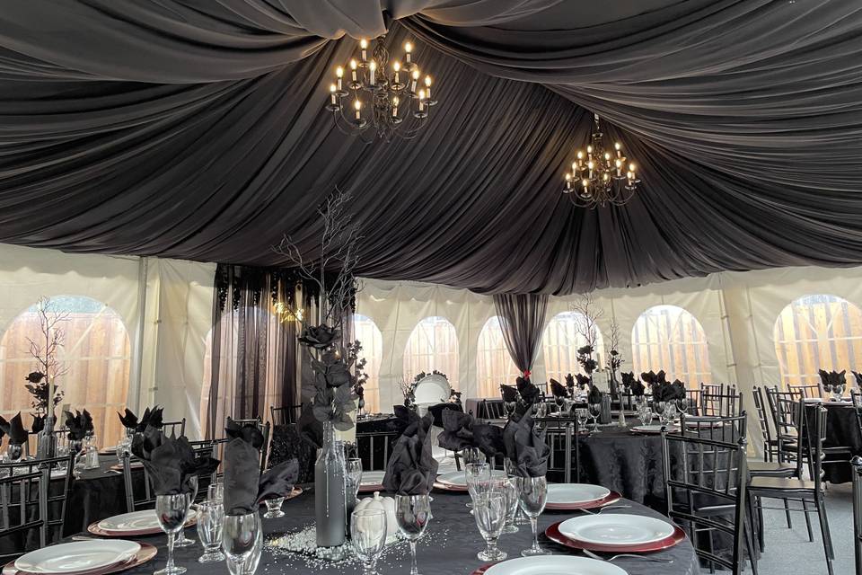 Black Tent Liner & Chandeliers