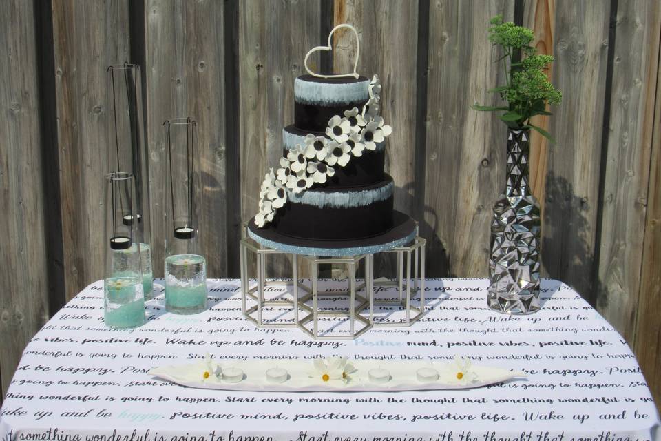 Luxurious black and white cake