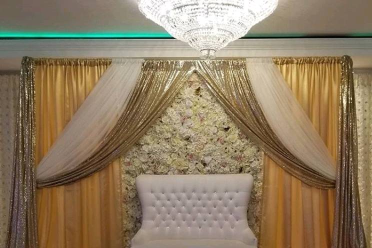 Floral wall with draping