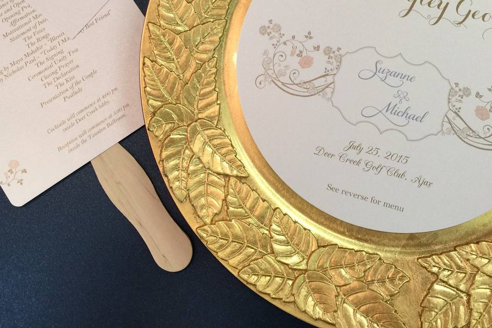 Wedding fans and round menus