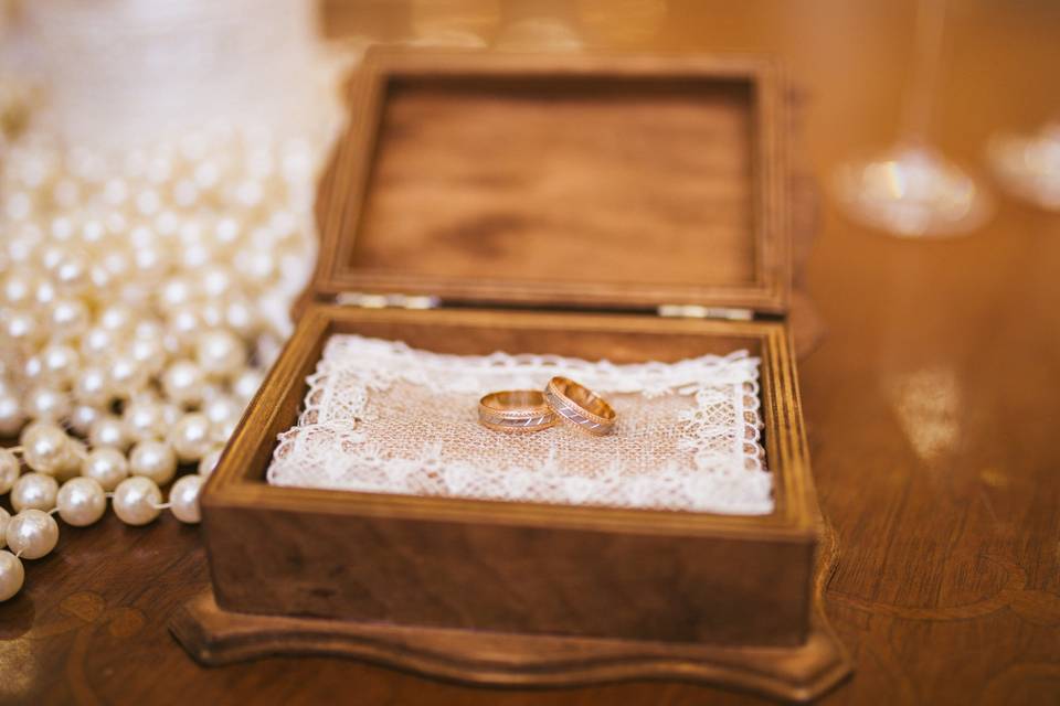 Two wedding rings in a box