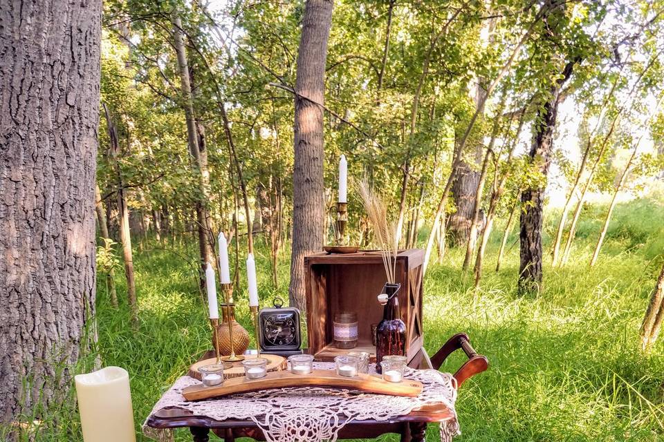 Tea Cart with variety of Decor