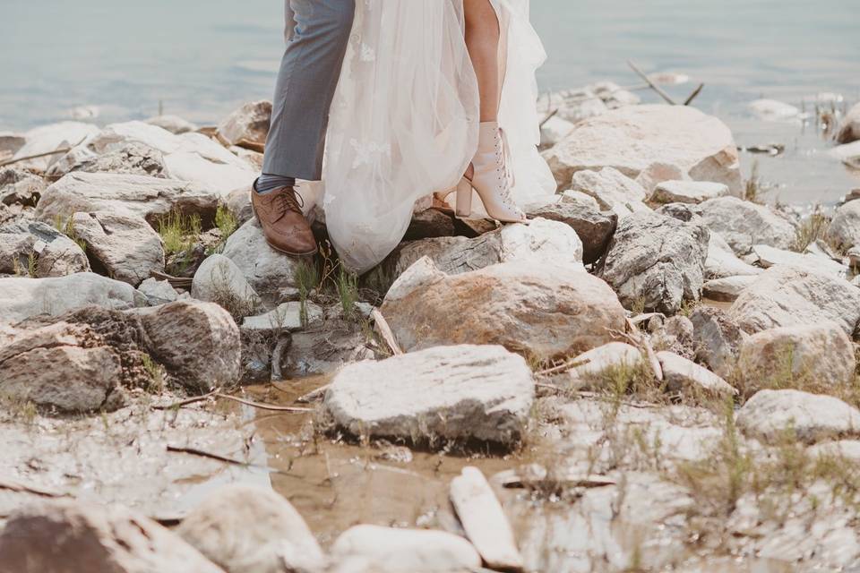 By the water bride and groom