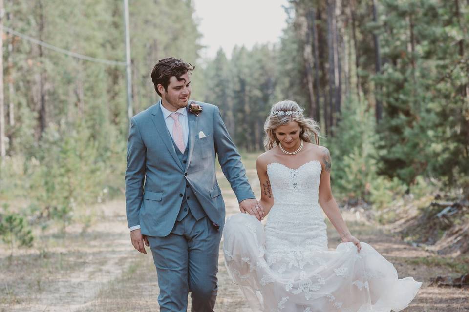 Hand in hand bride and groom