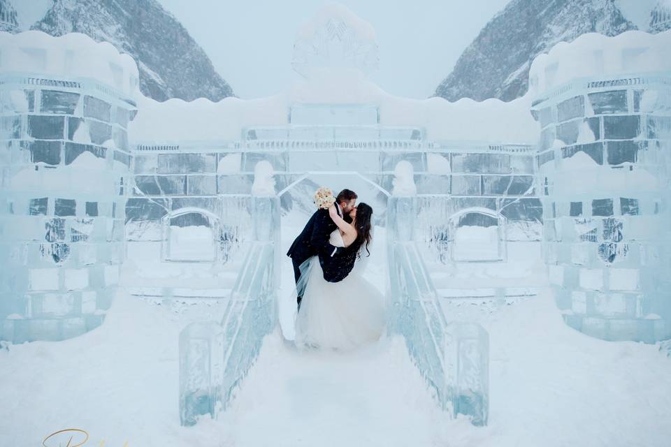 Ice castle bride and groom