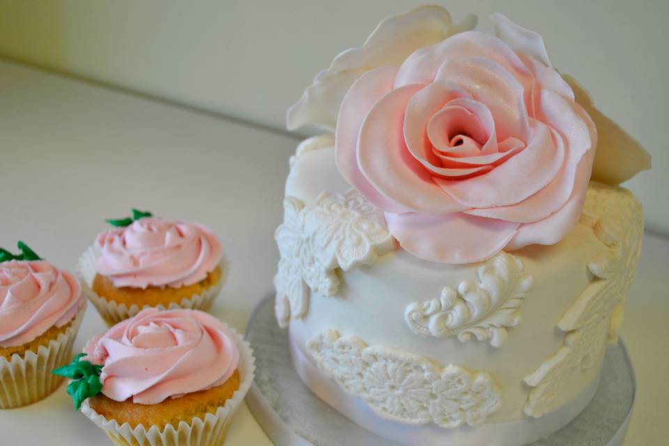 Wedding Cake + Cupcakes