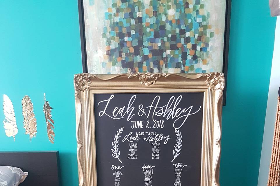 Chalkboard calligraphy seating