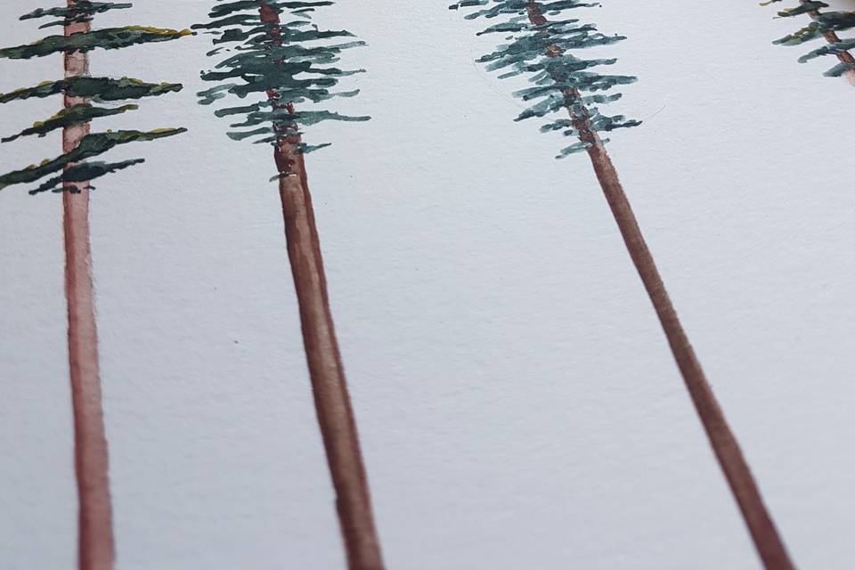 Watercolor pines for crest