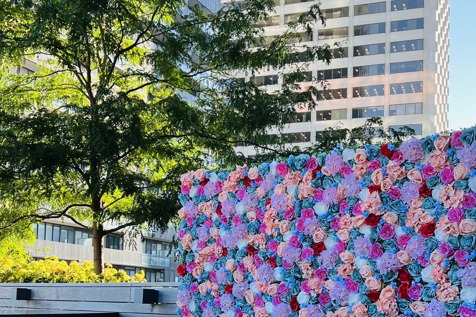 Blue pink flower wall