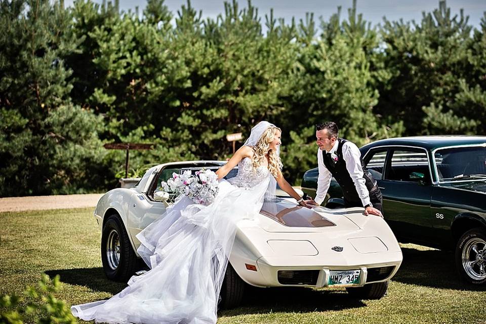 Bride on sports car