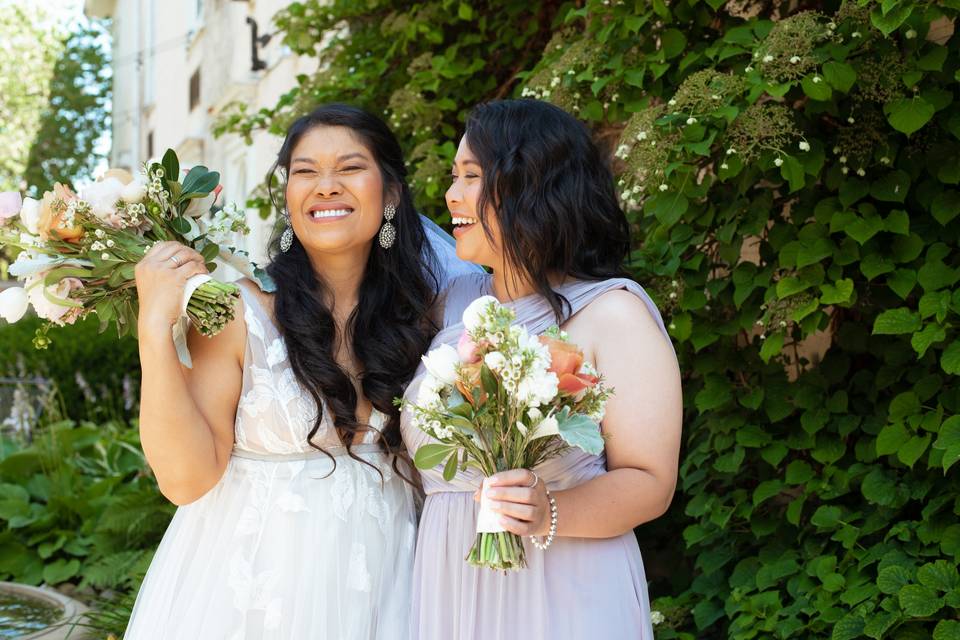 Candid shot with bridesmaid