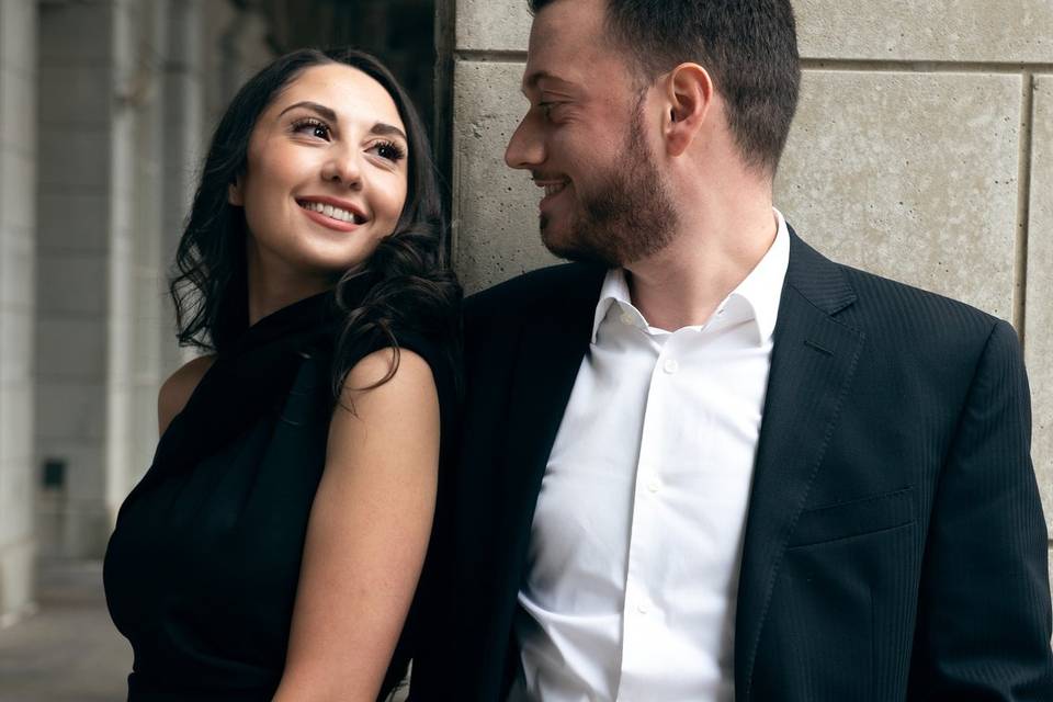 Cute couple sharing engagement