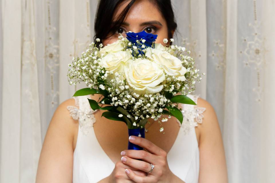 Holding a bouquet