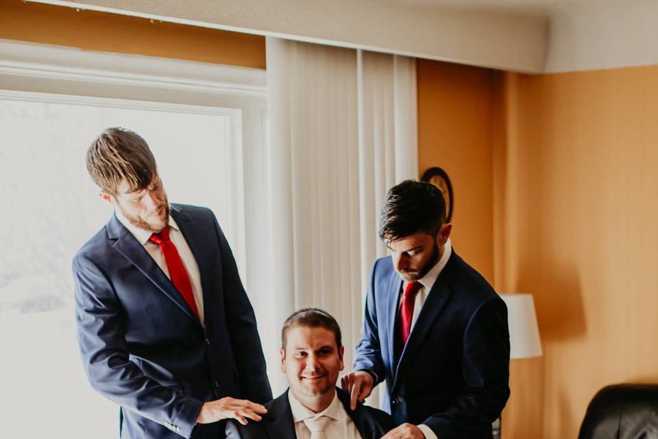 Wedding party prepping