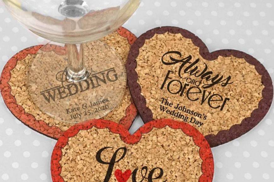 Personalized Wedding Heart Cork Coaster