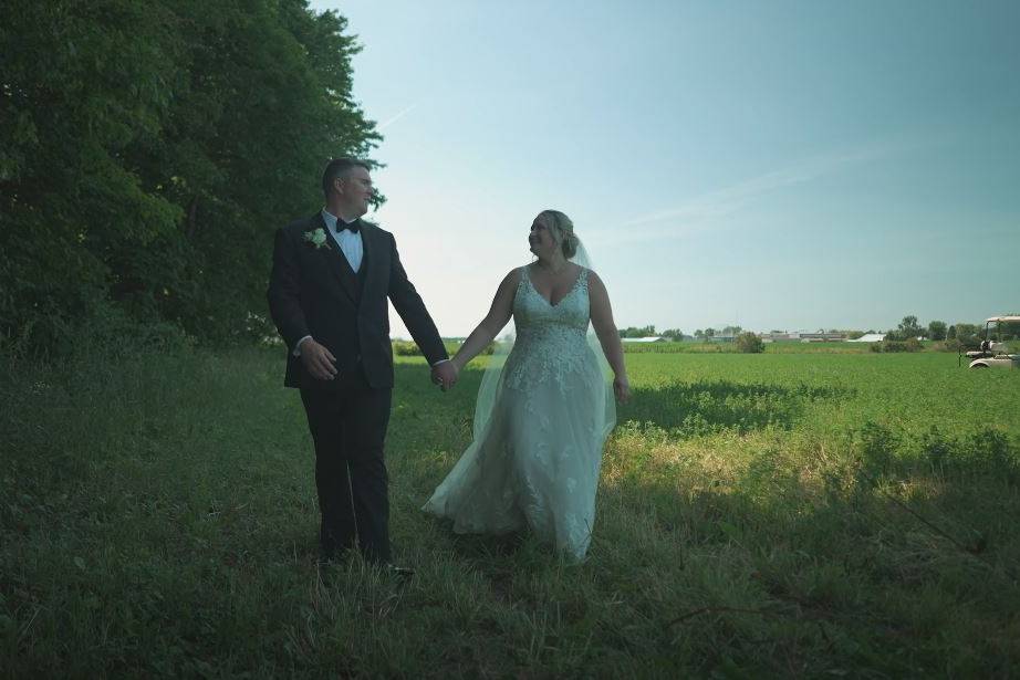 Bride and groom walking