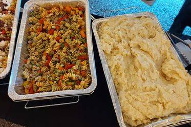 Pasta salad & garlic mash