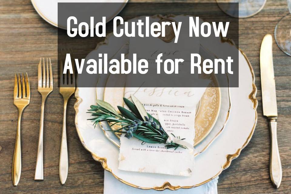 Gold Cutlery + Wood Tables