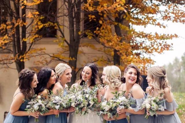 Bride and her bridesmaids