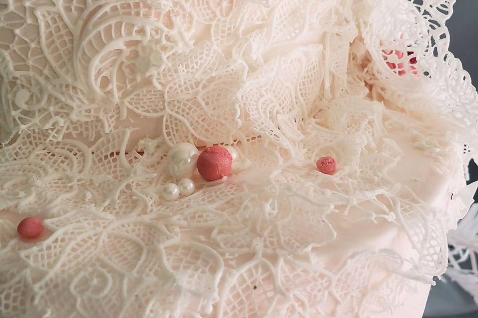 Elegant Pink Silk and Lace Wed