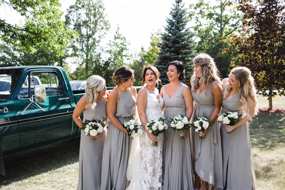 Bride and her bridesmaids