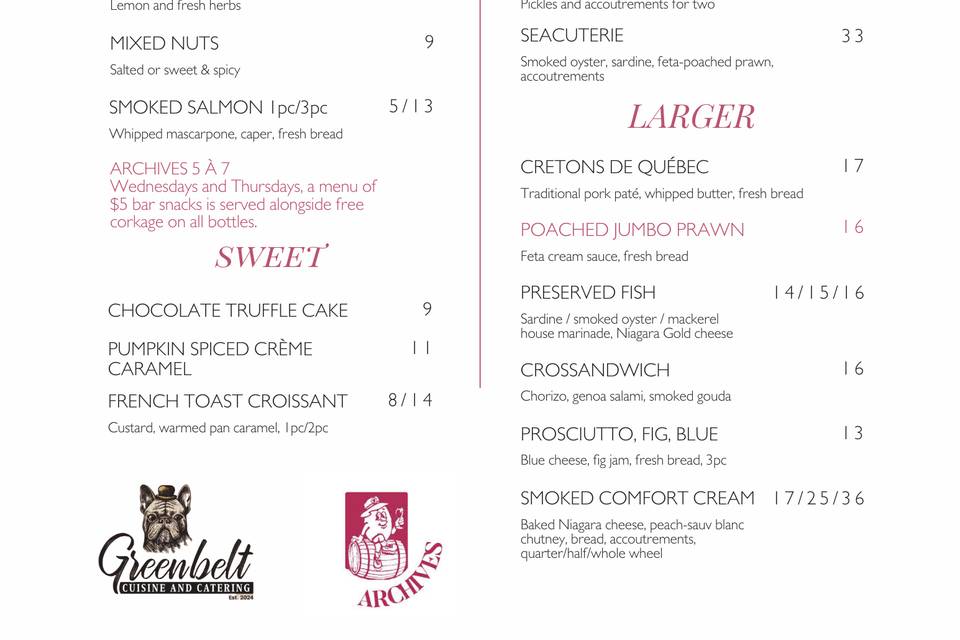 Sample menu