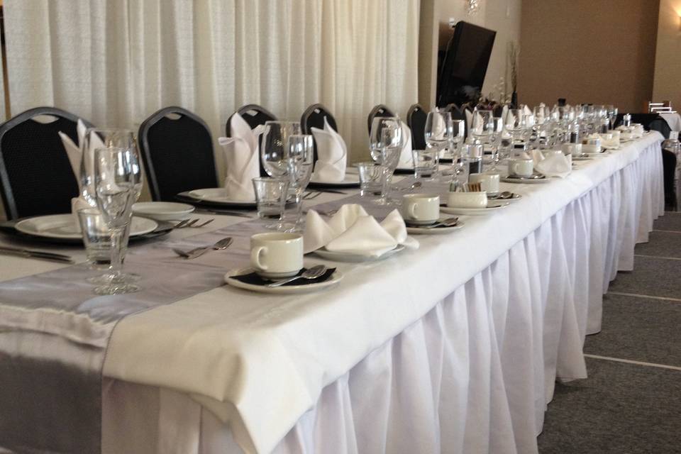 Head table with backdrop