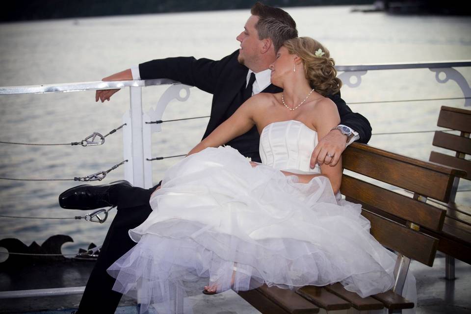 Kingston, Ontario boat wedding couple